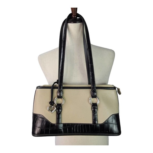 Brighton Handbags - Brighton Black and Cream Crossbody Bag with Silver Hardware